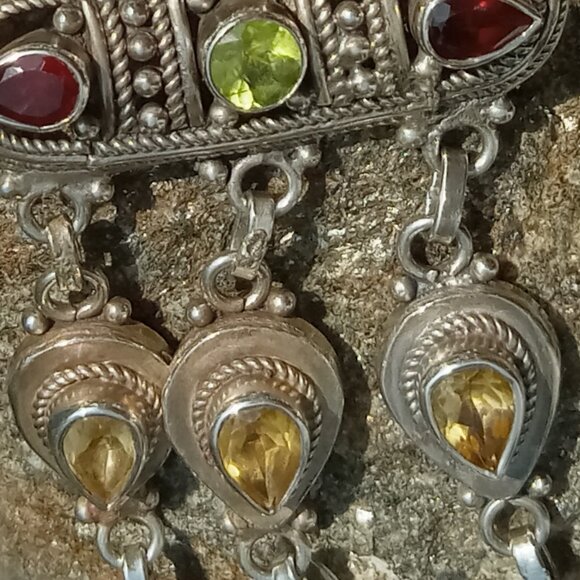 Mixed Gemstone 925 Silver Bracelet / Anklet - Picture 3 of 4